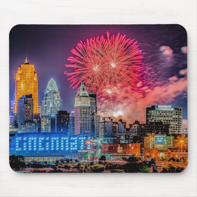 Tapis De Souris WEBN 2019 Fireworks Cincinnati Skyline Photographi (Devant)