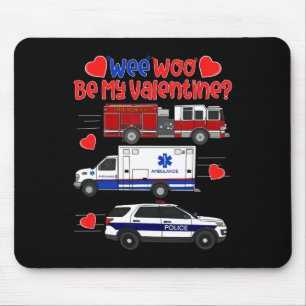 Tapis De Souris Wee Woo Sois Ma Saint-Valentin Camion de Pompiers