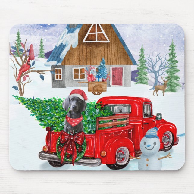 Tapis De Souris Weimaraner Dog In Christmas Delivery Truck Snow  (Devant)