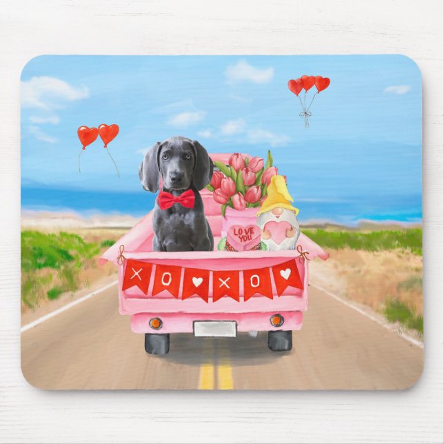 Tapis De Souris Weimaraner Dog Valentine's Day Truck Hearts (Devant)