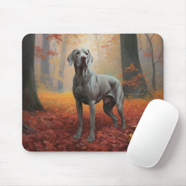 Tapis De Souris Weimaraner en automne Leaves automne Inspire (Avec souris)