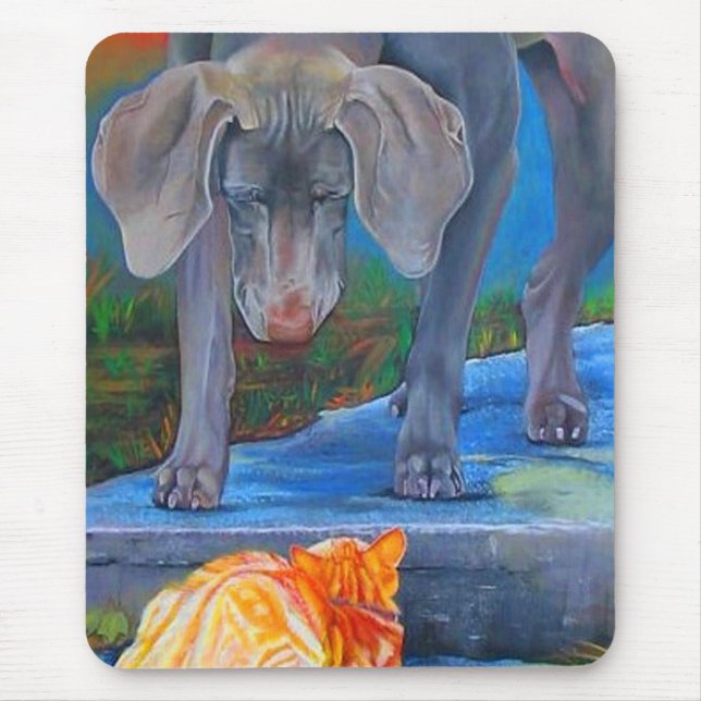 Tapis De Souris Weimaraner et chat tigré Mousepad (Devant)