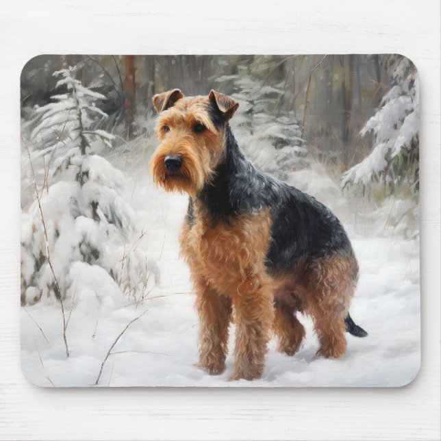 Tapis De Souris Welsh Terrier Laisser Neige Noël (Devant)
