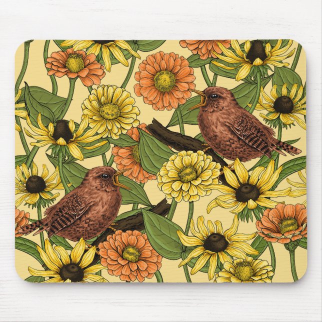 Tapis De Souris Wens et fleurs sur jaune pâle (Devant)