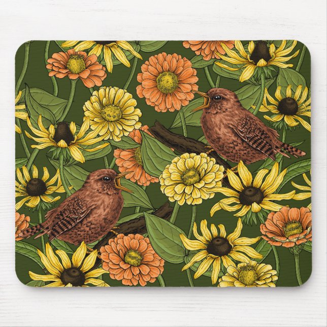 Tapis De Souris Wens et fleurs sur vert (Devant)