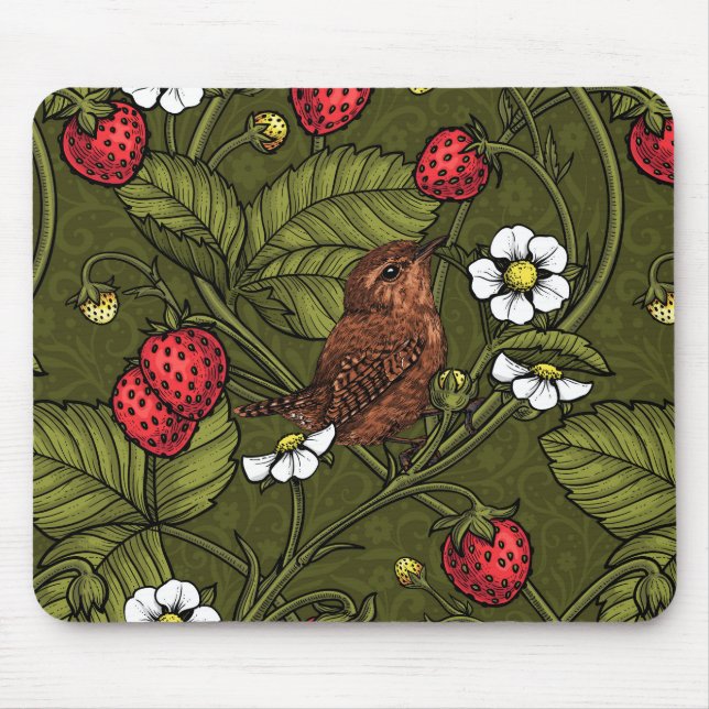Tapis De Souris Wens et fraises sur vert foncé (Devant)