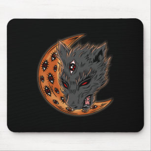 Tapis De Souris Werewolf Halloween Crescent Lune Horreur Yeux Goth