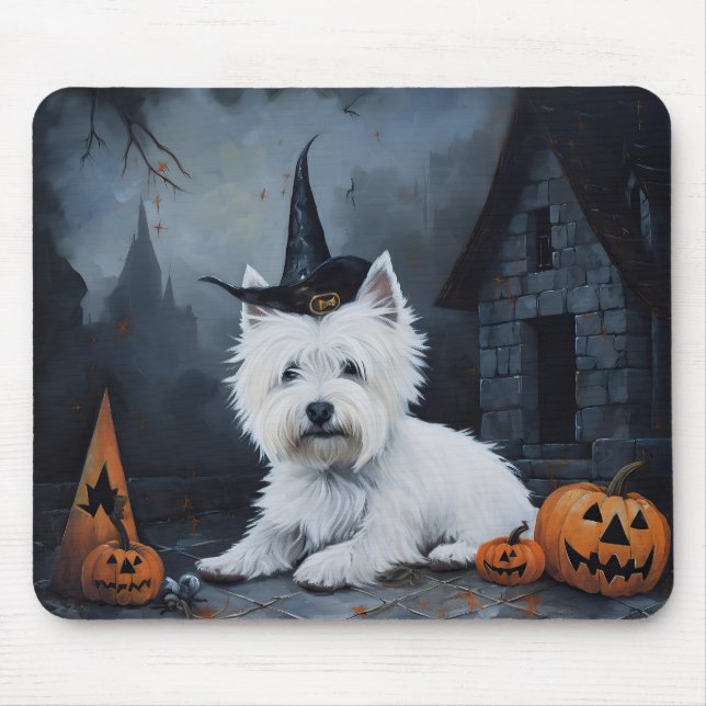 Tapis De Souris West Highland White Terrier Citrouille Halloween (Devant)