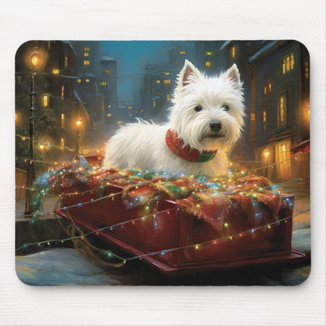 Tapis De Souris West Highland White Terrier Festif de Noël (Devant)