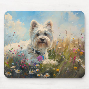 Tapis De Souris West Highland White Terrier Fleurs sauvages