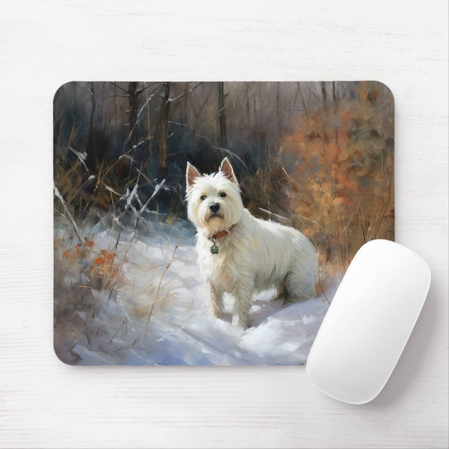 Tapis De Souris West Highland White Terrier Laissons neiger Noël (Avec souris)