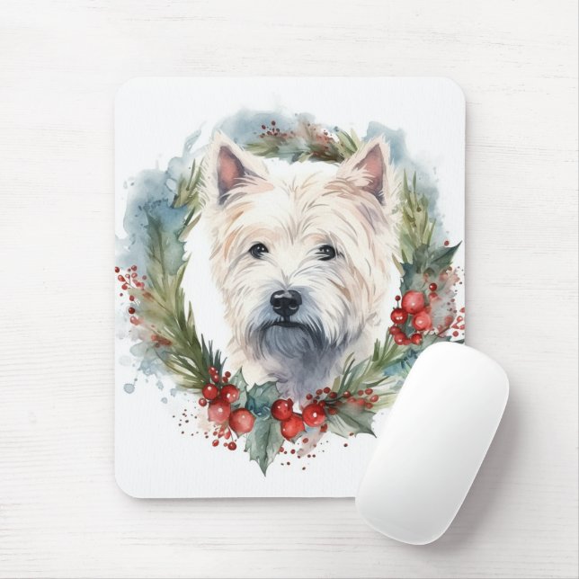 Tapis De Souris West Highland White Terrier Wire de Noël (Avec souris)