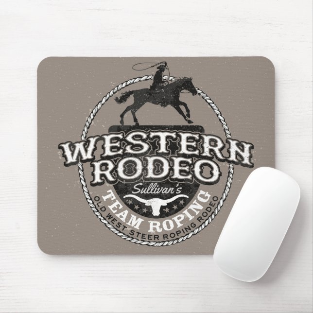 Tapis De Souris Western Rodeo AJOUTER NOM Old West Steer Roping Ro (Avec souris)