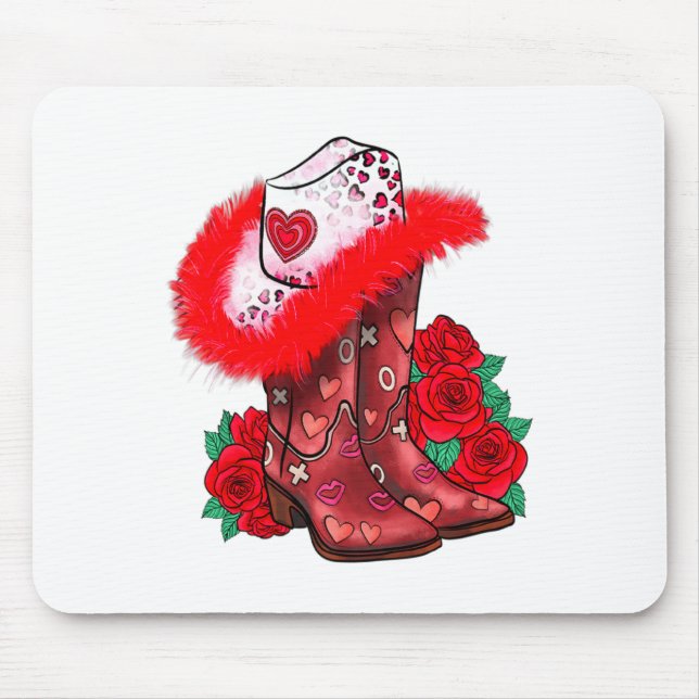 Tapis De Souris Western Valentines Day Cowgirl Boots Yeehaw Howdy  (Devant)