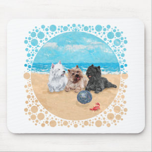 Tapis De Souris Westie avec des terriers Cairn à la plage