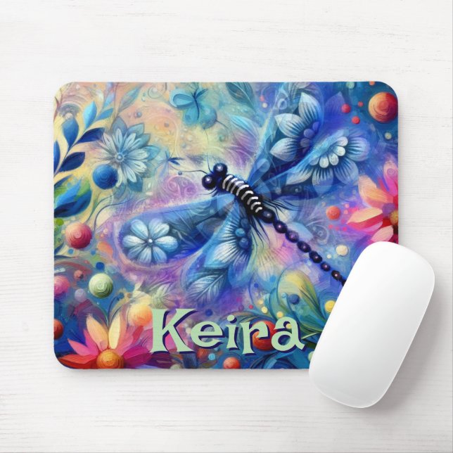 Tapis De Souris Whimsical Abstract Dragonfly Floral Personalized (Avec souris)