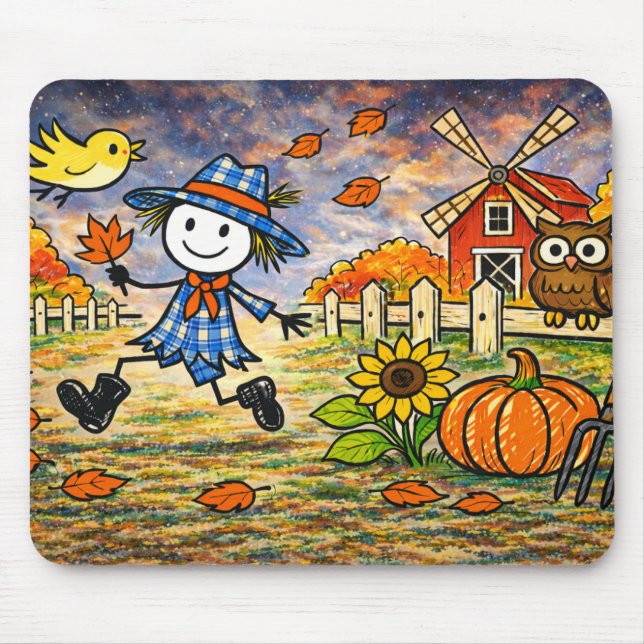 Tapis De Souris Whimsical Autumn Scarecrow Farm (Devant)