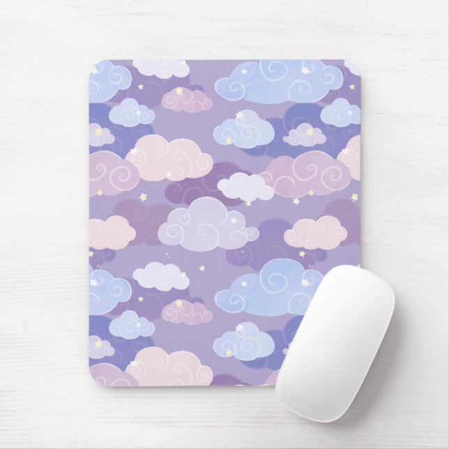 Tapis De Souris Whimsical Pastel Clouds et étoiles Motif (Avec souris)