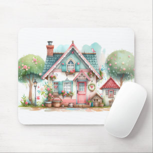 Tapis De Souris Whimsical Pastel Fairy Tale Cottage Art
