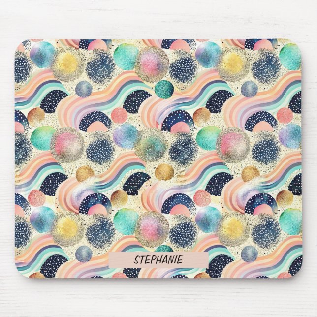 Tapis De Souris Whimsical Pastel Rainbow Waves & Parties scintilla (Devant)