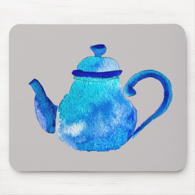 Tapis De Souris Whimsical watercolor blue teapot (Devant)