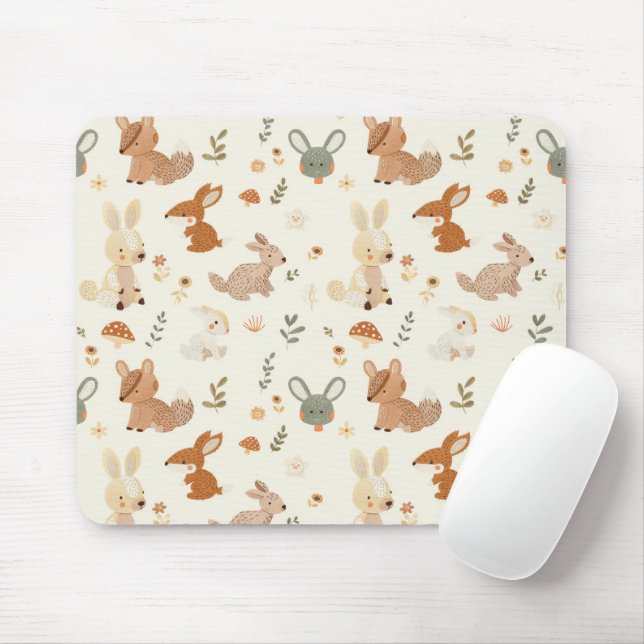 Tapis De Souris Whimsical Woodland Forest Animaux Motif de verdure (Avec souris)