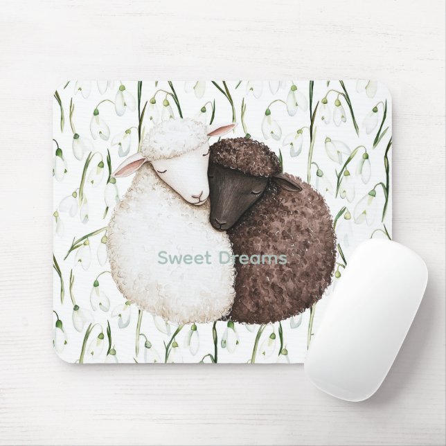 Tapis De Souris White Brown Sheep Flowers  (Avec souris)