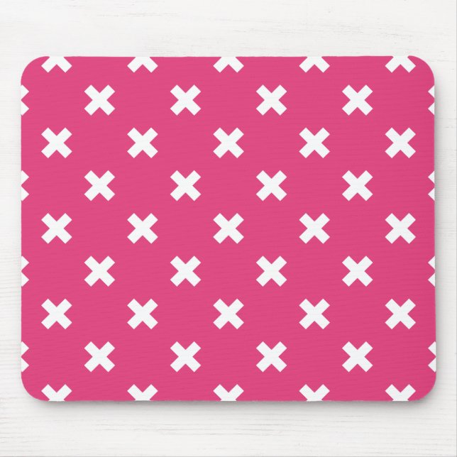 Tapis De Souris White cross stitches on fuchsia (Devant)