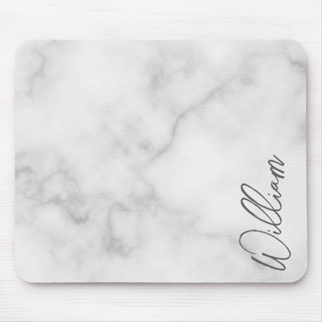 Tapis De Souris White Marble Modern Script Personalized Name (Devant)