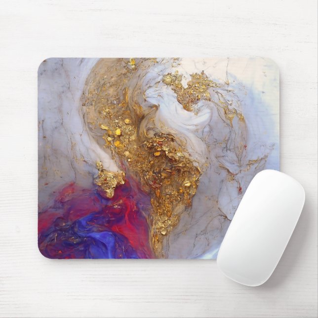 Tapis De Souris White Marble Swirl with Liquid Gold (Avec souris)