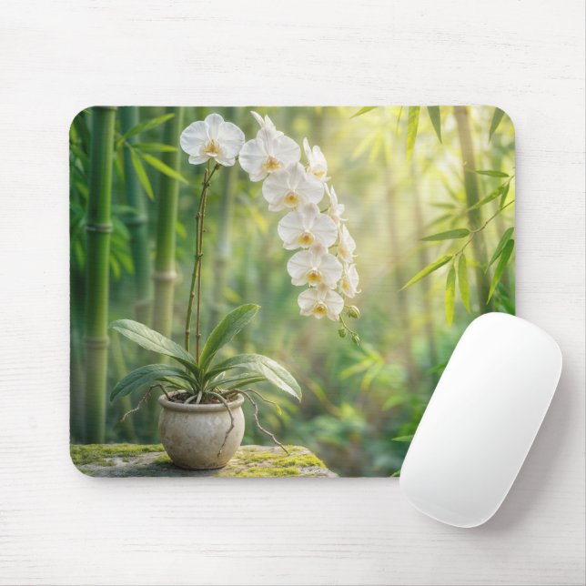 Tapis De Souris White Orchids and Bamboo (Avec souris)