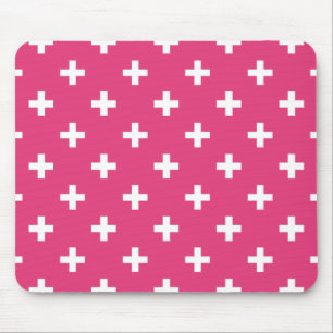 Tapis De Souris White polka crosses on fuchsia