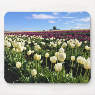 Tapis De Souris White & Purple Tulip Field with Hot Air Balloon