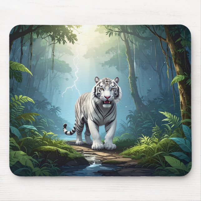 Tapis De Souris White Storm Tiger – Jungle Lightning Fantasy Mouse (Devant)
