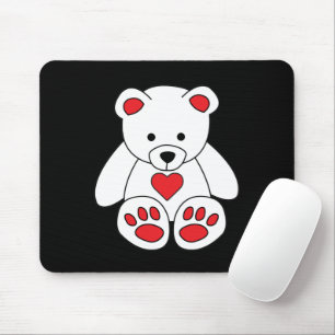 Tapis De Souris White Teddy Bear Coeur Saint Valentin Je t'aime