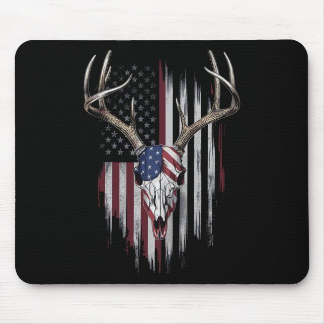 Tapis De Souris Whitetail Deer Hunter Drapeau Américain Design Buc (Devant)