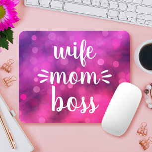 Tapis De Souris Wife Boss Babe Fun Script Typografy Hot Pink