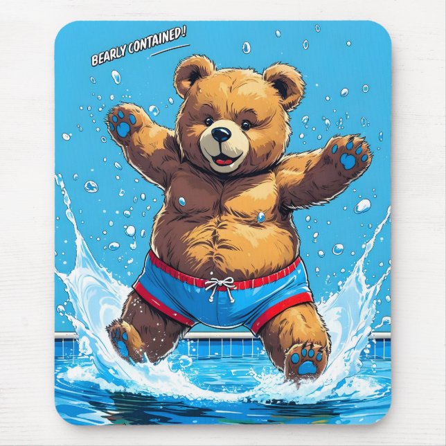 Tapis De Souris Wild Bear Summer Vintage Pool  (Devant)