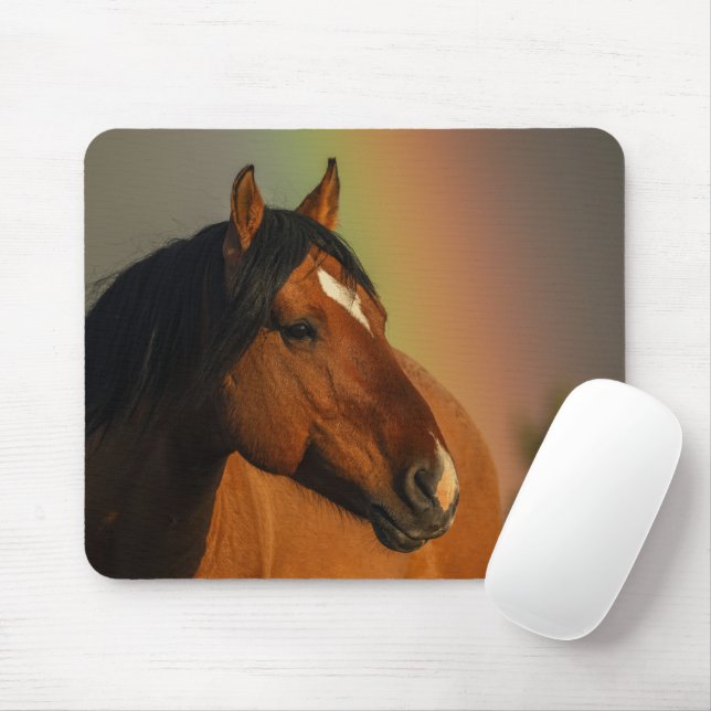 Tapis De Souris Wild Stallion, Golden Light and Rainbow (Avec souris)