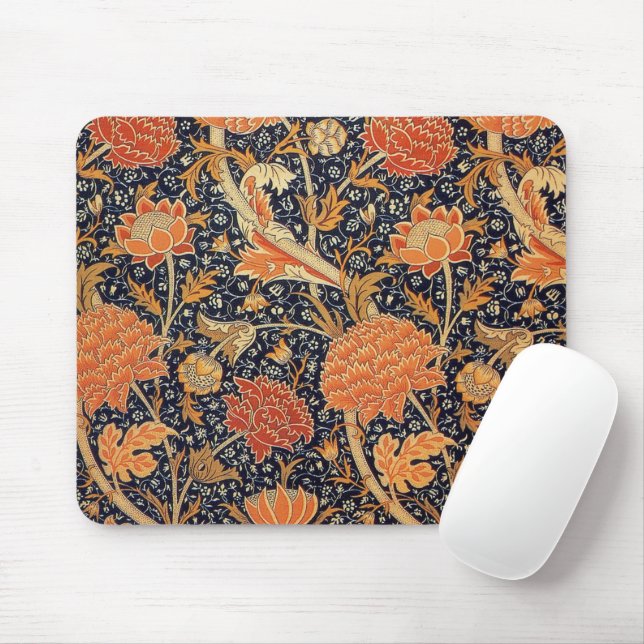 Tapis De Souris William Morris - Élégant modèle floral orange (Avec souris)