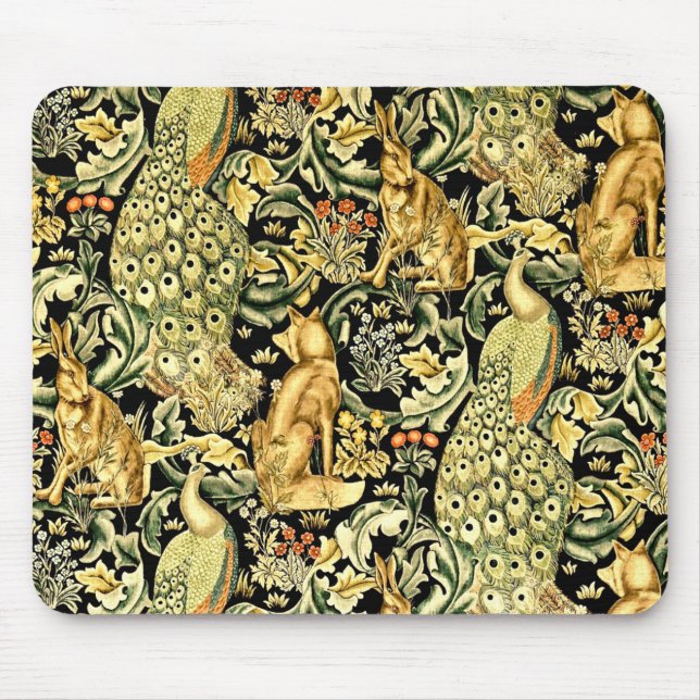 Tapis De Souris William Morris Forêt Tapisserie Fox Hare Peacock (Devant)