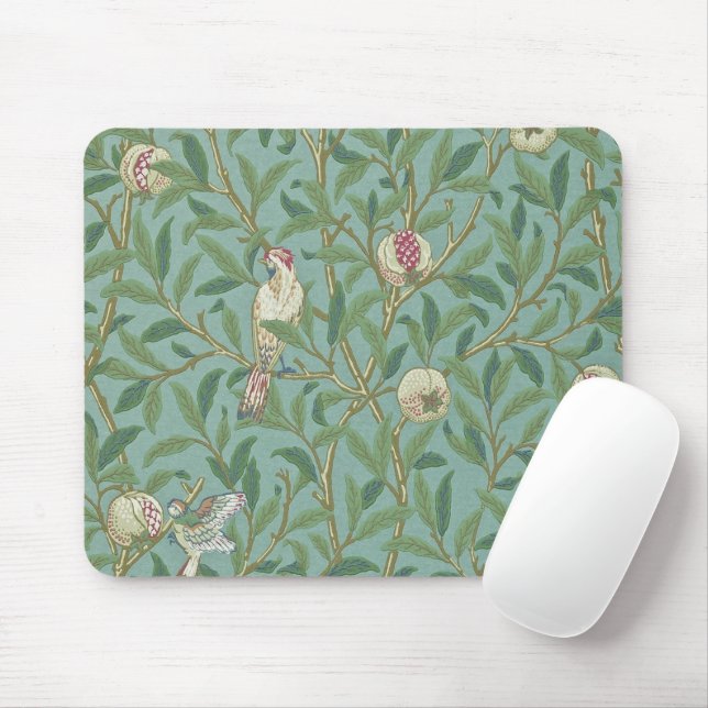 Tapis De Souris William Morris, Oiseaux et Pommegrenates - Vert (Avec souris)
