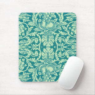 Tapis De Souris William Morris Queen Anne Teal Oiseau Floral Art