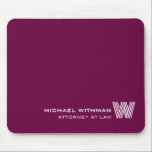 Tapis De Souris WINE RED Custom Monogram, Name & Profession<br><div class="desc">Modern personalized mouse pad with monogram and professional name—perfect for office décor or business gifts. Elevate your desk setup with this custom WINE RED mouse pad, designed with your monogram in a refined line-style font and your name and professional title in an elegant serif typeface. The bright white text creates...</div>