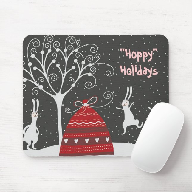 Tapis De Souris Winter Bunny Hoppy Holidays Mousepad (Avec souris)