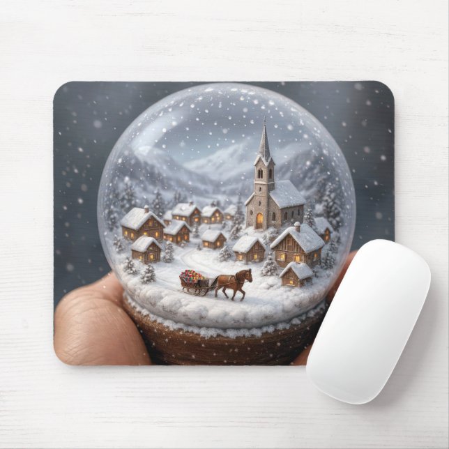 Tapis De Souris Winter Village In a Christmas Snow Globe (Avec souris)