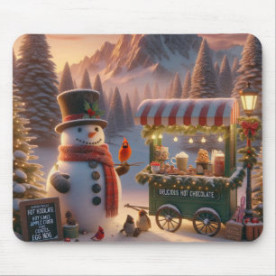 Tapis De Souris Winter Wonderland Snowman's Hot Chocolate Cart