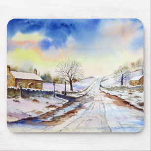 Tapis De Souris Wintery Lane Watercolor