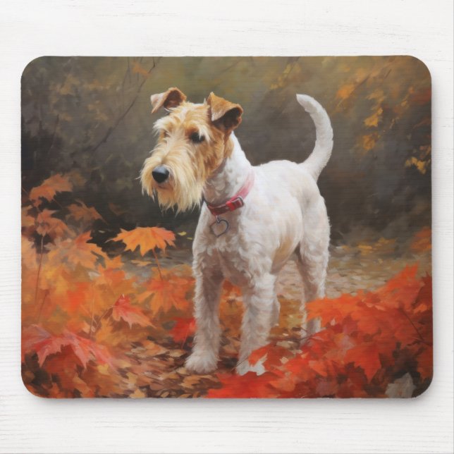 Tapis De Souris Wirefox Terrier en Feuilles d'Automne Tomber Inspi (Devant)