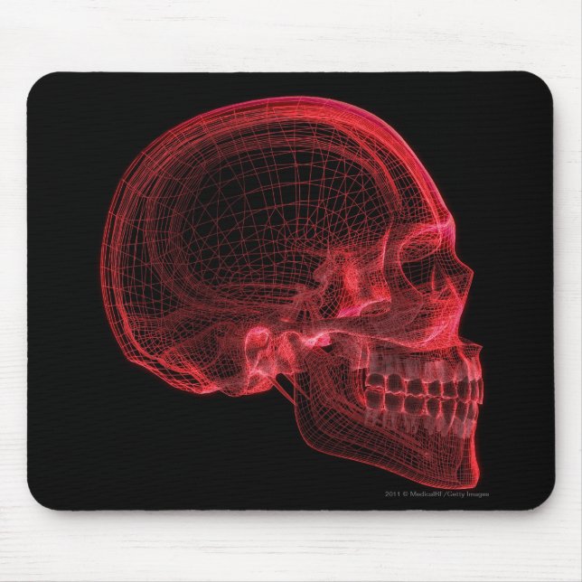 Tapis De Souris Wireframe rouge d'un crâne (Devant)